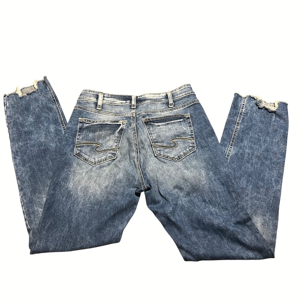 Silver Jeans Co Suki Straight Mid Rise Acid Wash Raw Hem Jeans‎ L93413EPX335 W32